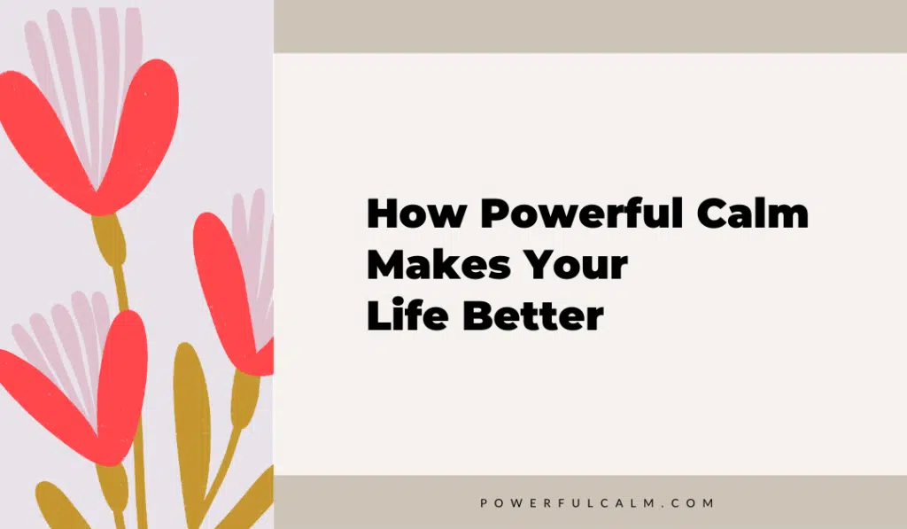 Blog post title image with modern flowers and title on a beige background that says: "how powerful calm makes your life better" powerfulcalm.com