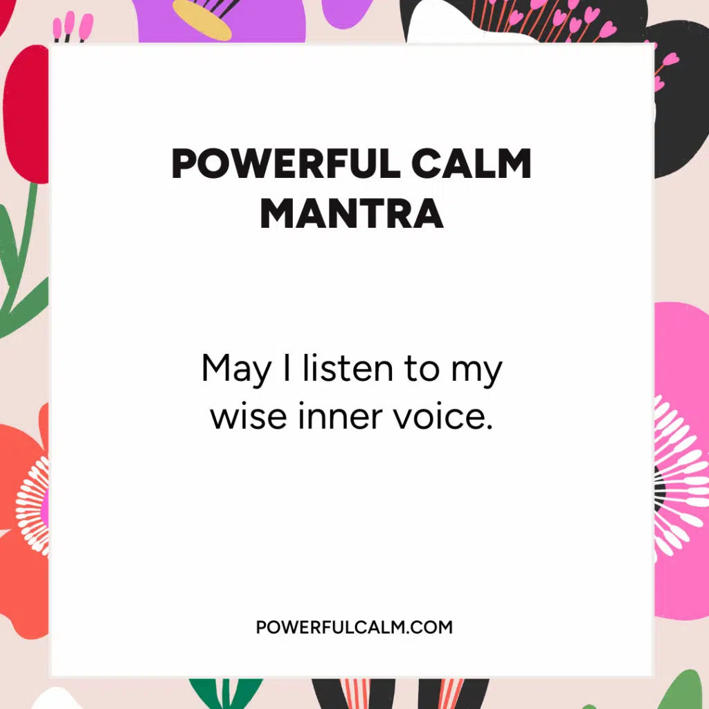 mantras break free from stress eating quote card with colorful flower background. powerfulcalm.com
